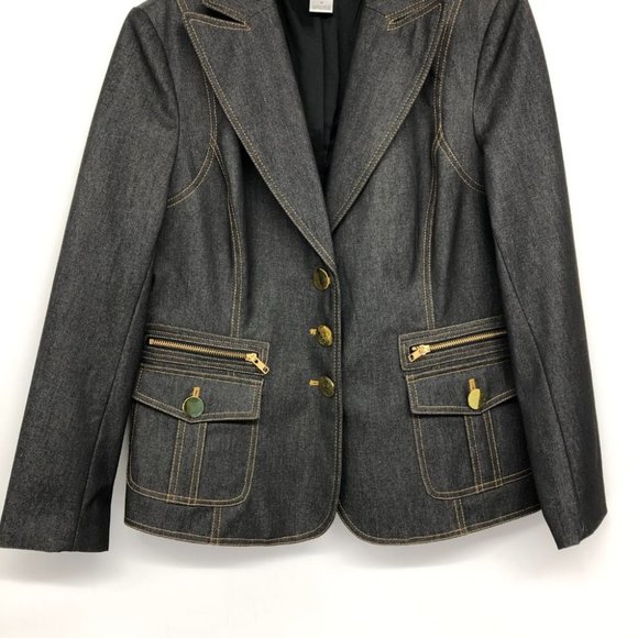 Women's Dark Blue Stylish Denim Blazer - Picture 5 of 15